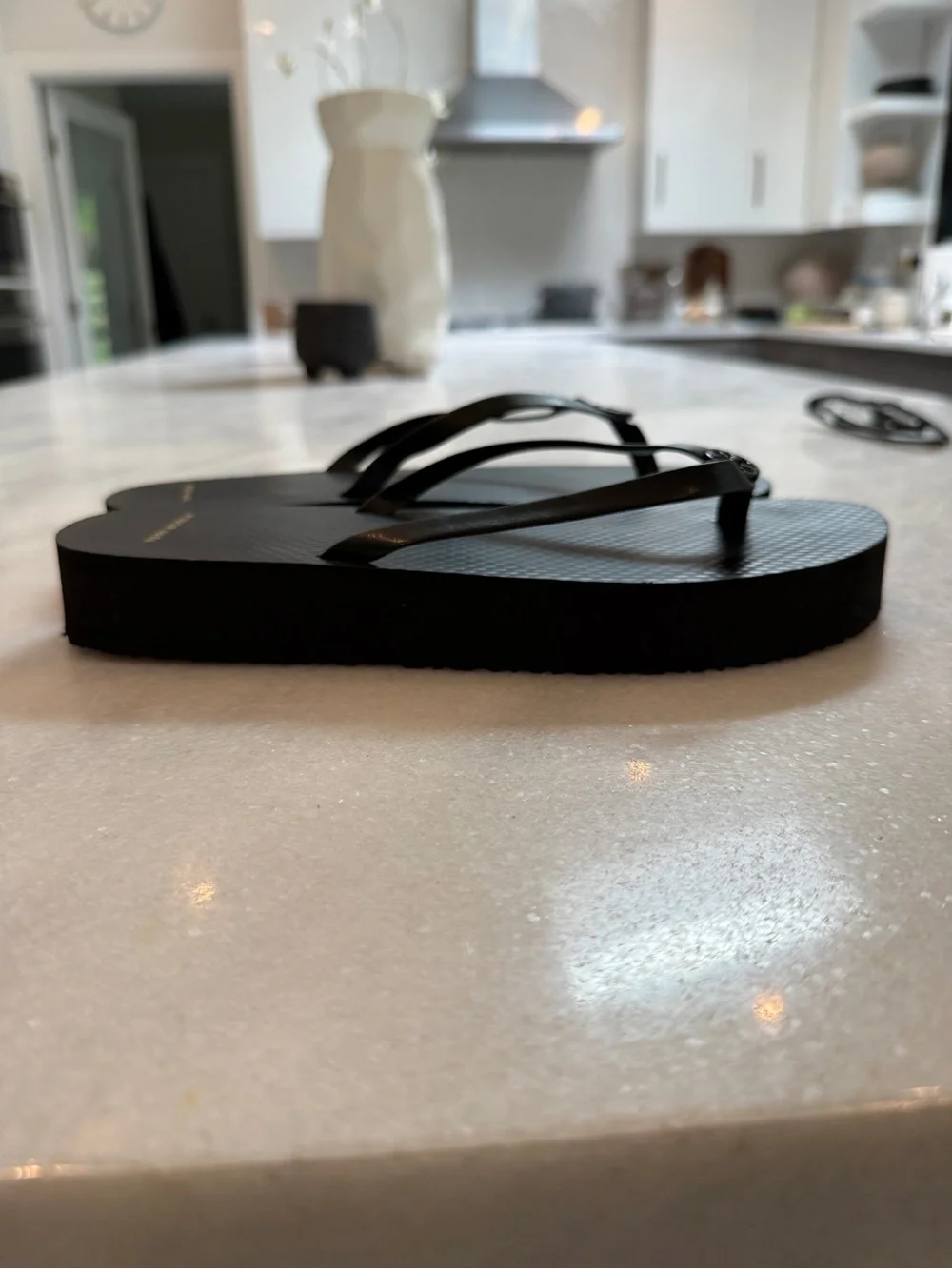 Tory Burch Black Flip Flop Sandals with Logo Medallions